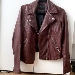 Madewell Washed Leather Motorcycle Jacket Burgundy Small S